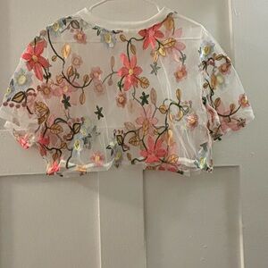SHEIN Floral Embroidered Sheer Crop Top - Multicolor